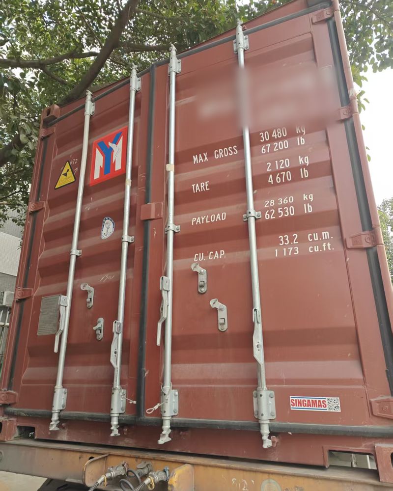 Rear doors of a 20ft container before loading
